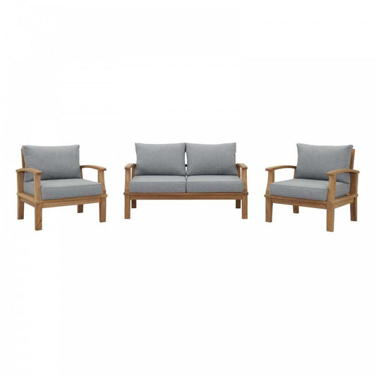 Marina 3 Piece Outdoor Patio Teak Set, Natural Gray, EEI-1470-NAT-GRY-SET