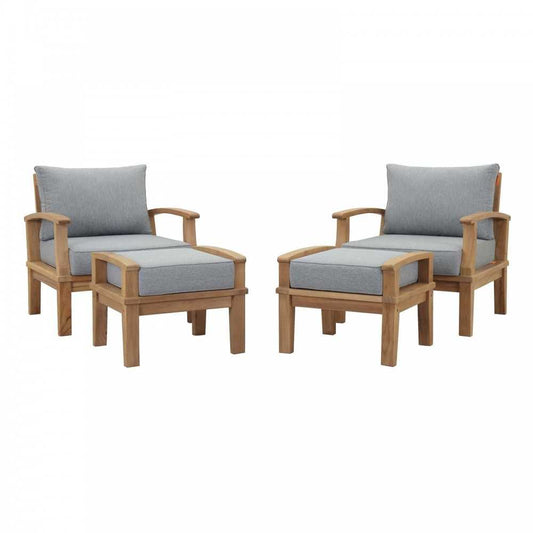 Marina 4 Piece Outdoor Patio Teak Set, Natural Gray, EEI-1537-NAT-GRY-SET