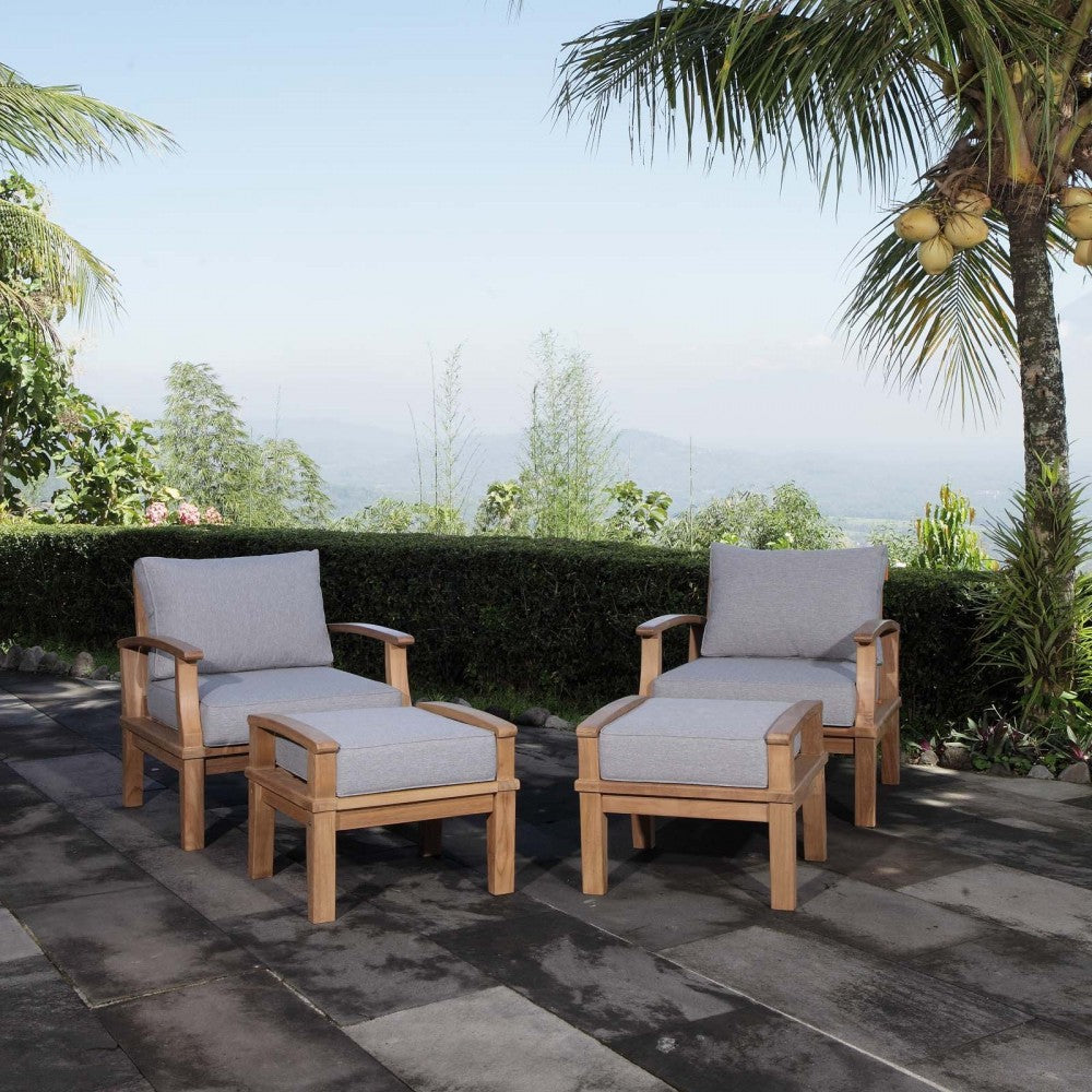 Marina 4 Piece Outdoor Patio Teak Set, Natural Gray, EEI-1537-NAT-GRY-SET