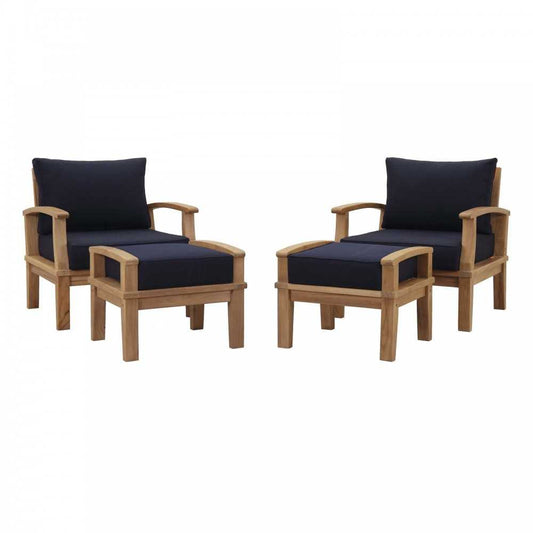 Marina 4 Piece Outdoor Patio Teak Set, Natural Navy, EEI-1537-NAT-NAV-SET