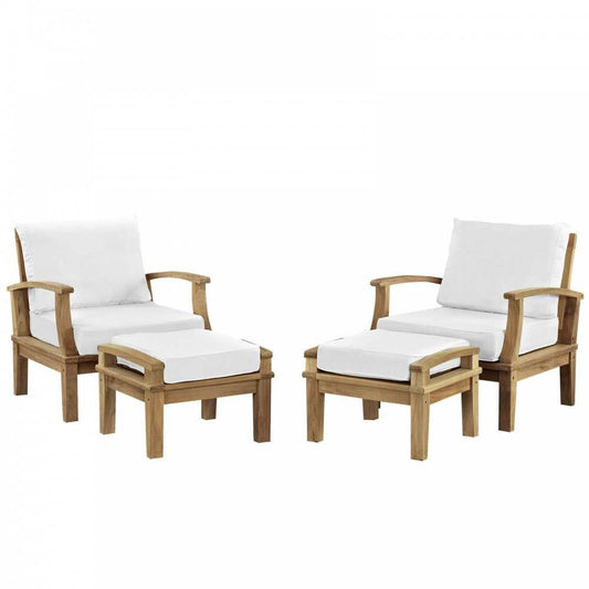 Marina 4 Piece Outdoor Patio Teak Set, Natural White, EEI-1537-NAT-WHI-SET