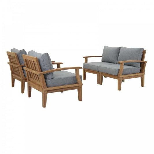 Marina 4 Piece Outdoor Patio Teak Set, Natural Gray, EEI-1818-NAT-GRY-SET