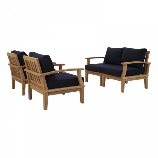 Marina 4 Piece Outdoor Patio Teak Set, Natural Navy, EEI-1818-NAT-NAV-SET