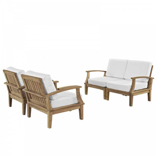 Marina 4 Piece Outdoor Patio Teak Set, Natural White, EEI-1818-NAT-WHI-SET