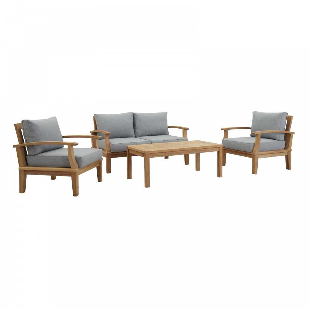 Marina 4 Piece Outdoor Patio Teak Set, Natural Gray, EEI-1469-NAT-GRY-SET