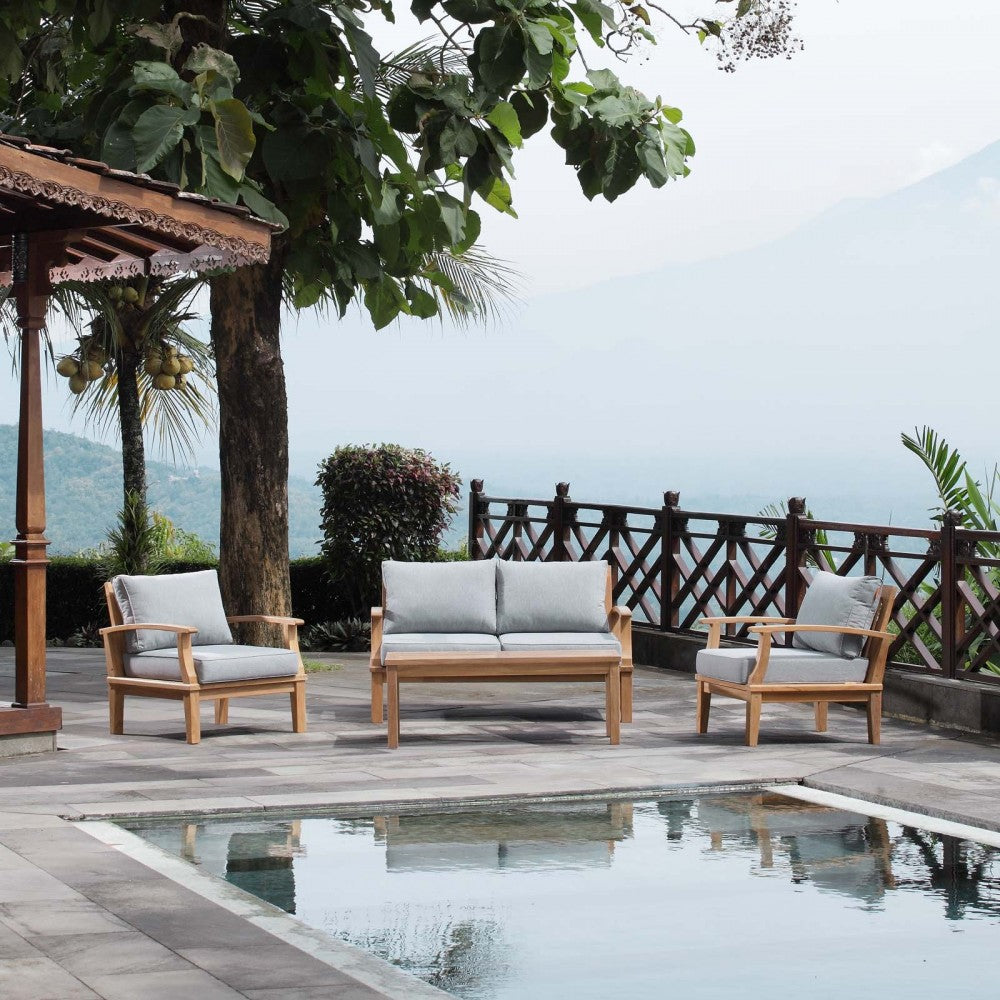 Marina 4 Piece Outdoor Patio Teak Set, Natural Gray, EEI-1469-NAT-GRY-SET