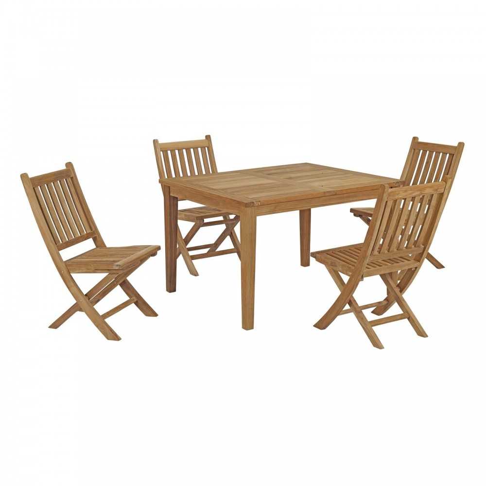 Marina 5 Piece Outdoor Patio Teak Dining Set, Natural, EEI-3288-NAT-SET