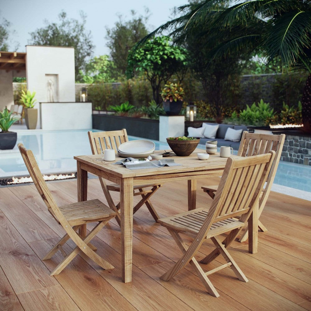 Marina 5 Piece Outdoor Patio Teak Dining Set, Natural, EEI-3288-NAT-SET