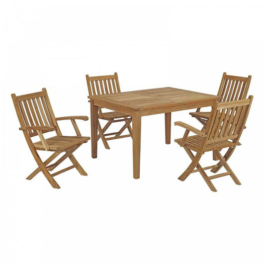 Marina 5 Piece Outdoor Patio Teak Dining Set, Natural, EEI-3289-NAT-SET