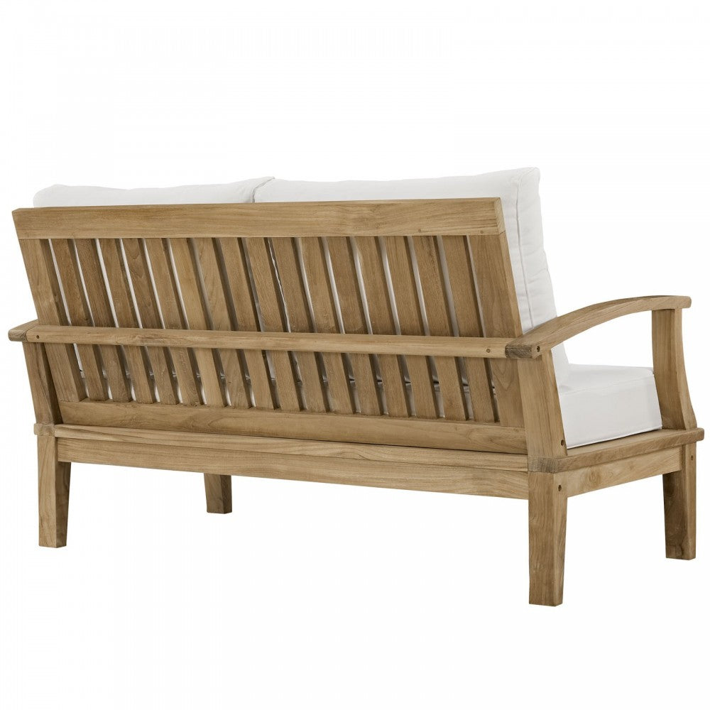 Marina 5 Piece Outdoor Patio Teak Set, Natural White, EEI-1472-NAT-WHI-SET