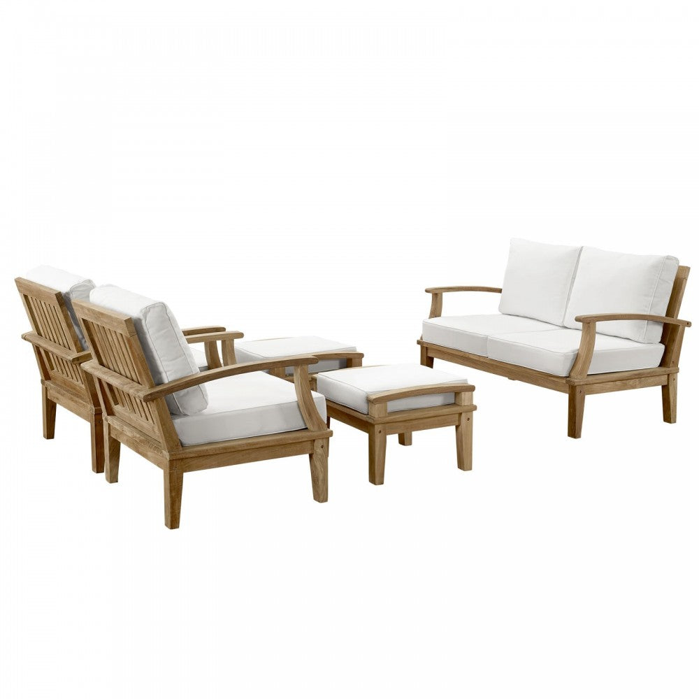 Marina 5 Piece Outdoor Patio Teak Set, Natural White, EEI-1472-NAT-WHI-SET