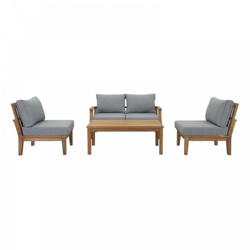 Marina 5 Piece Outdoor Patio Teak Set, Natural Gray, EEI-1477-NAT-GRY-SET