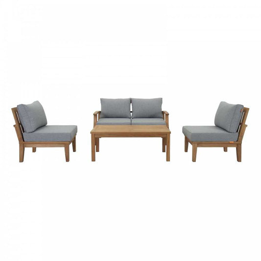 Marina 5 Piece Outdoor Patio Teak Set, Natural Gray, EEI-1477-NAT-GRY-SET