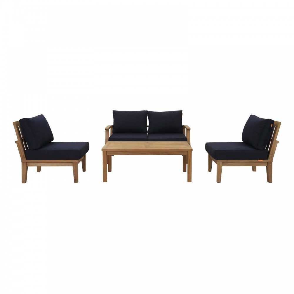 Marina 5 Piece Outdoor Patio Teak Set, Natural Navy, EEI-1477-NAT-NAV-SET
