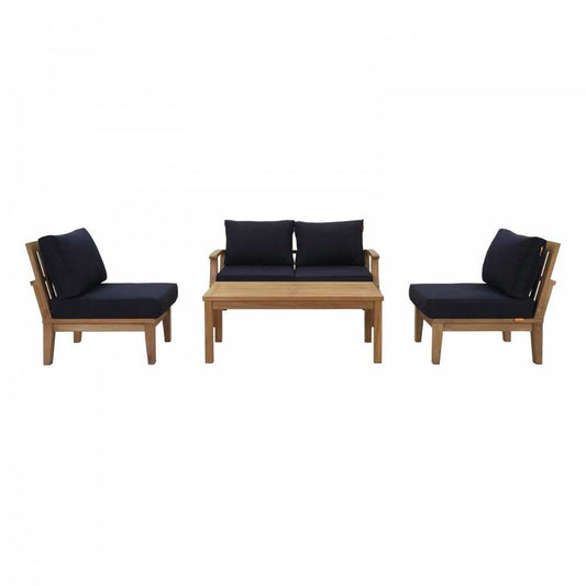 Marina 5 Piece Outdoor Patio Teak Set, Natural Navy, EEI-1477-NAT-NAV-SET