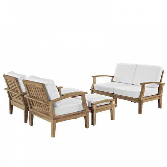 Marina 6 Piece Outdoor Patio Teak Set, Natural White, EEI-1597-NAT-WHI-SET