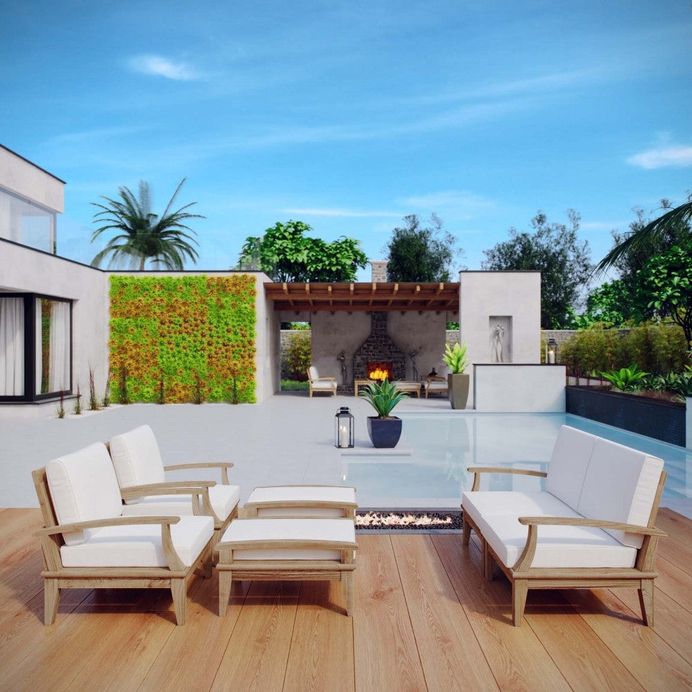 Marina 6 Piece Outdoor Patio Teak Set, Natural White, EEI-1597-NAT-WHI-SET