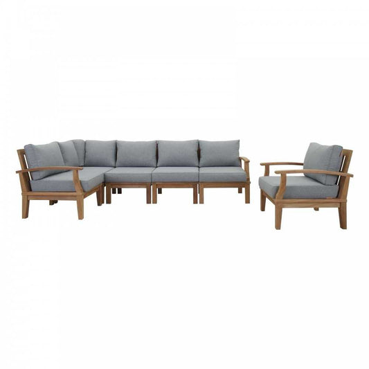 Marina 6 Piece Outdoor Patio Teak Set, Natural Gray, EEI-1816-NAT-GRY-SET