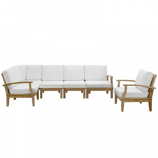 Marina 6 Piece Outdoor Patio Teak Set, Natural White, EEI-1816-NAT-WHI-SET