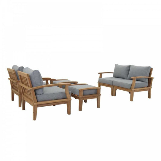 Marina 6 Piece Outdoor Patio Teak Set, Natural Gray, EEI-1597-NAT-GRY-SET