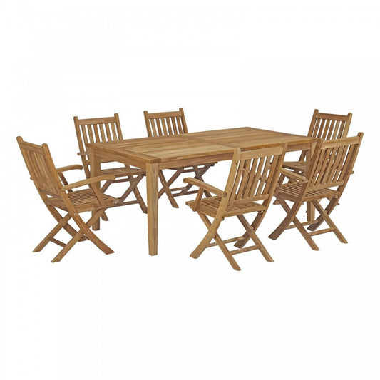 Marina 7 Piece Outdoor Patio Teak Dining Set, Natural, EEI-3206-NAT-SET