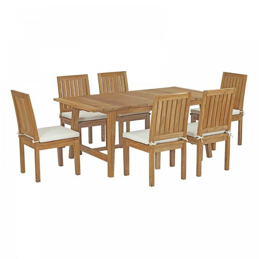 Marina 7 Piece Outdoor Patio Teak Dining Set, Natural White, EEI-3296-NAT-WHI-SET