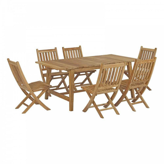 Marina 7 Piece Outdoor Patio Teak Dining Set, Natural, EEI-3298-NAT-SET