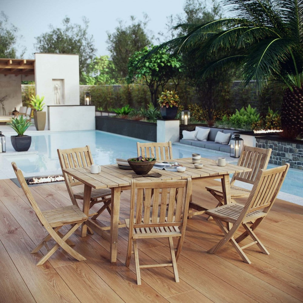 Marina 7 Piece Outdoor Patio Teak Dining Set, Natural, EEI-3298-NAT-SET