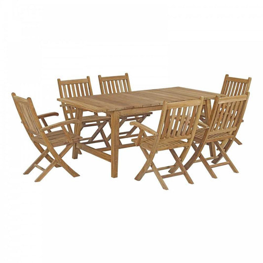 Marina 7 Piece Outdoor Patio Teak Dining Set, Natural, EEI-3299-NAT-SET