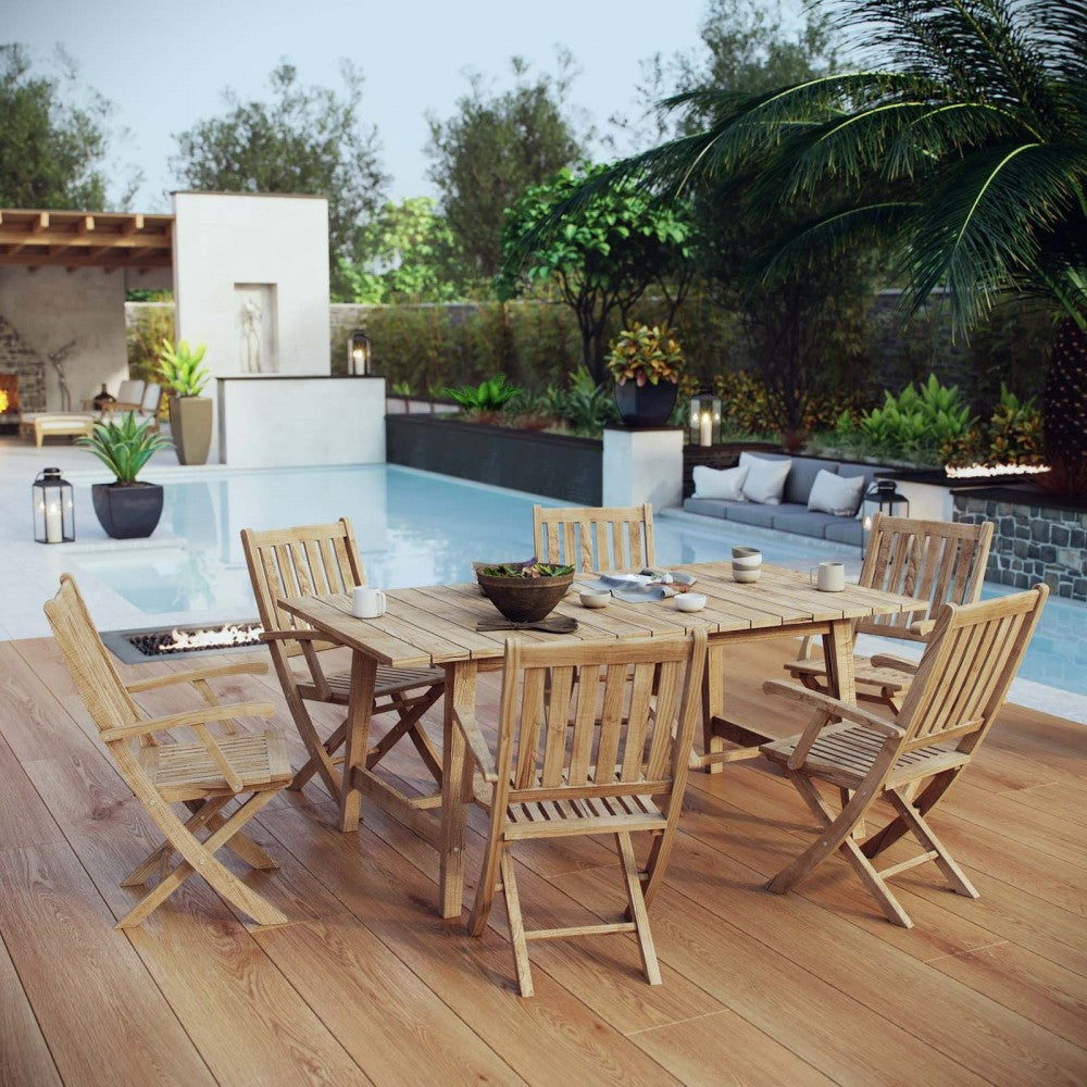 Marina 7 Piece Outdoor Patio Teak Dining Set, Natural, EEI-3299-NAT-SET
