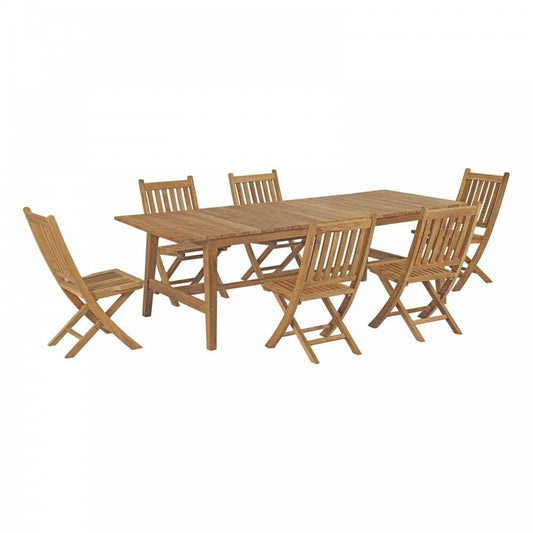 Marina 7 Piece Outdoor Patio Teak Dining Set, Natural, EEI-3309-NAT-SET