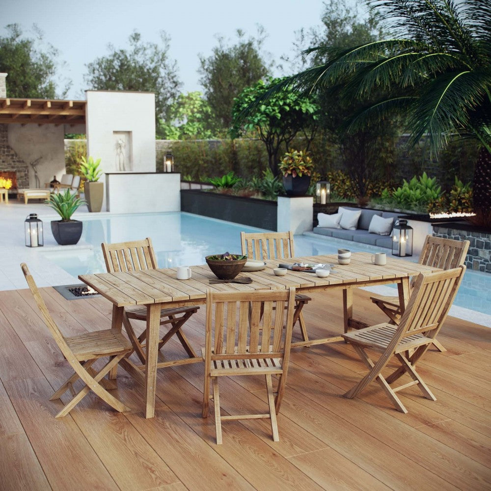 Marina 7 Piece Outdoor Patio Teak Dining Set, Natural, EEI-3309-NAT-SET
