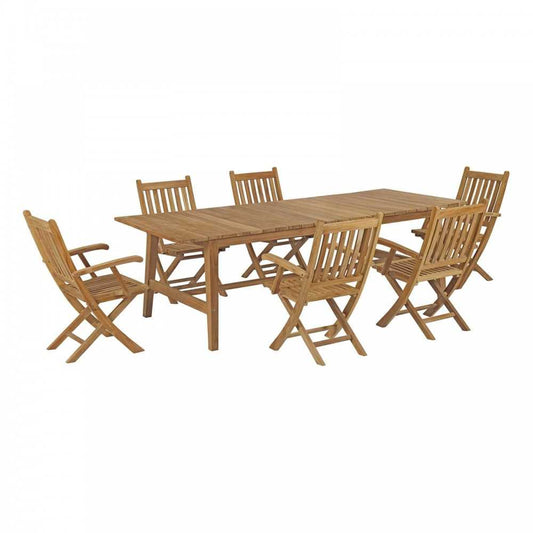Marina 7 Piece Outdoor Patio Teak Dining Set, Natural, EEI-3310-NAT-SET