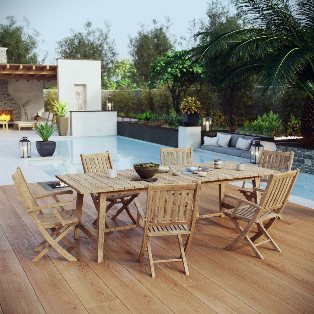 Marina 7 Piece Outdoor Patio Teak Dining Set, Natural, EEI-3310-NAT-SET