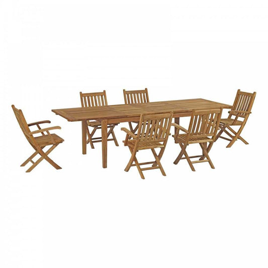 Marina 7 Piece Outdoor Patio Teak Dining Set, White, EEI-3280-NAT-SET