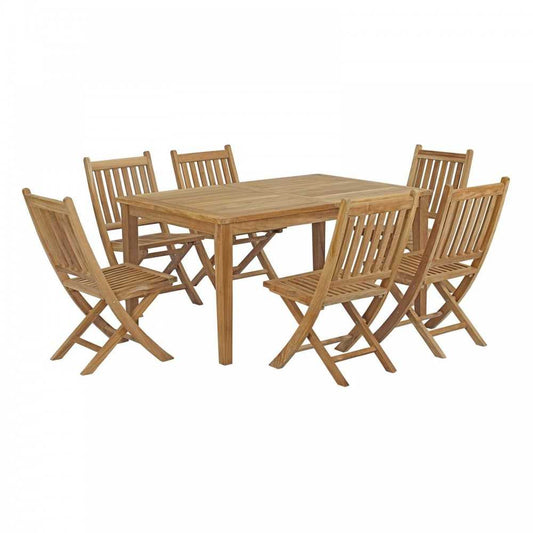 Marina 7 Piece Outdoor Patio Teak Dining Set, Natural, EEI-3290-NAT-SET