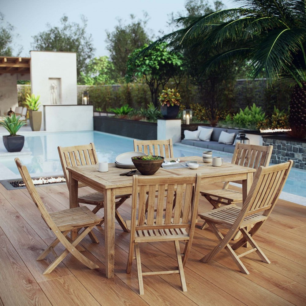 Marina 7 Piece Outdoor Patio Teak Dining Set, Natural, EEI-3290-NAT-SET