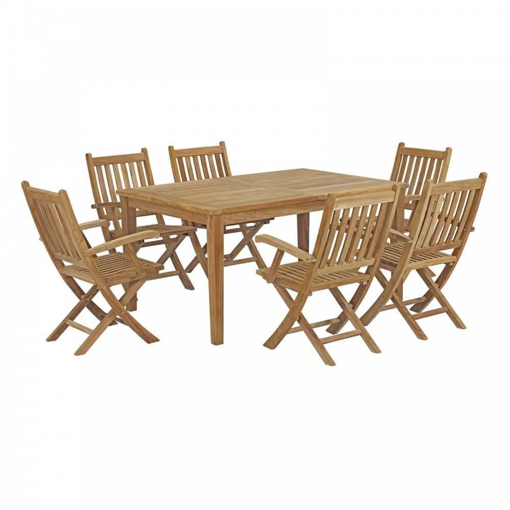 Marina 7 Piece Outdoor Patio Teak Dining Set, Natural, EEI-3291-NAT-SET