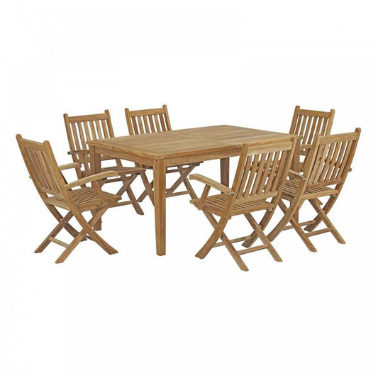 Marina 7 Piece Outdoor Patio Teak Dining Set, Natural, EEI-3291-NAT-SET
