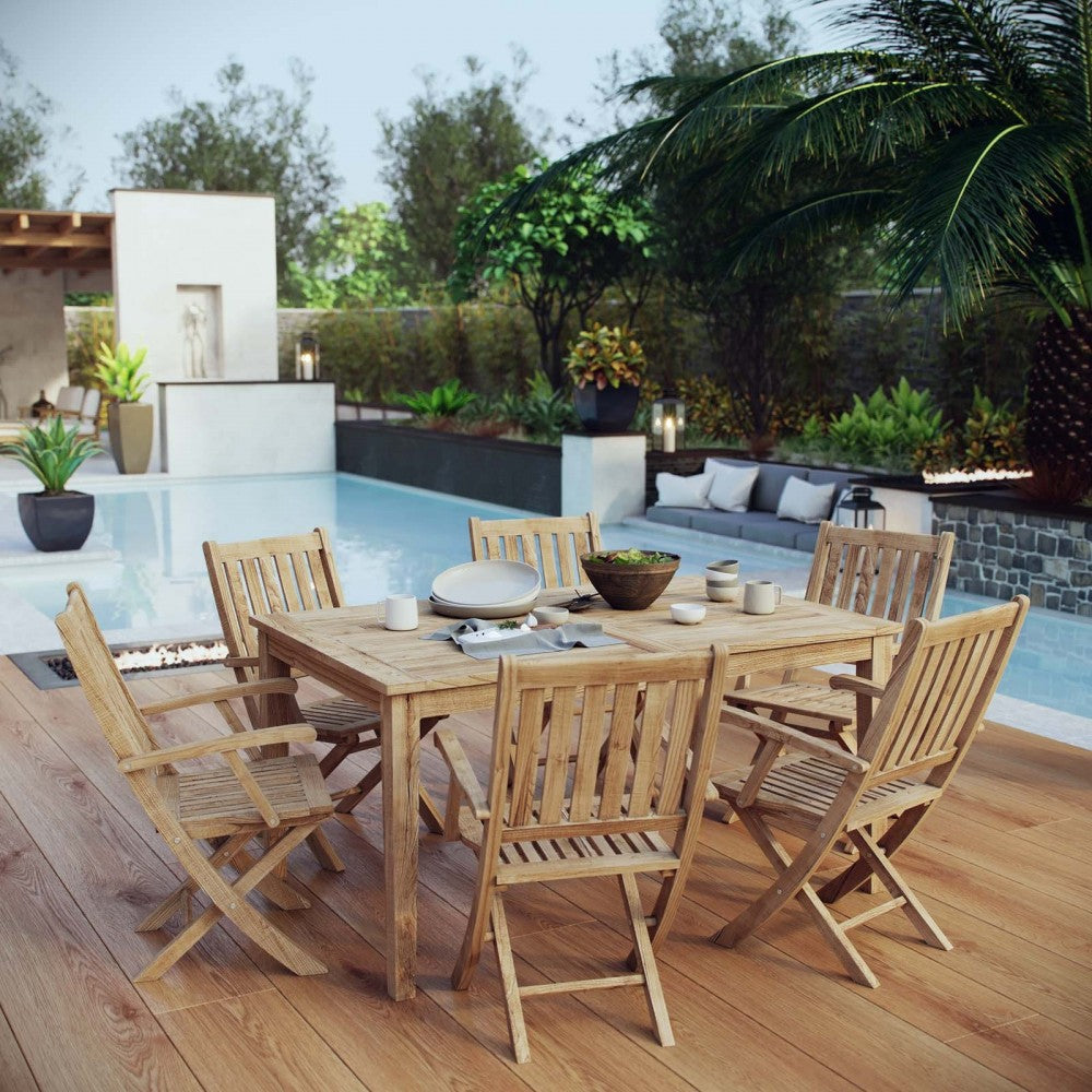 Marina 7 Piece Outdoor Patio Teak Dining Set, Natural, EEI-3291-NAT-SET