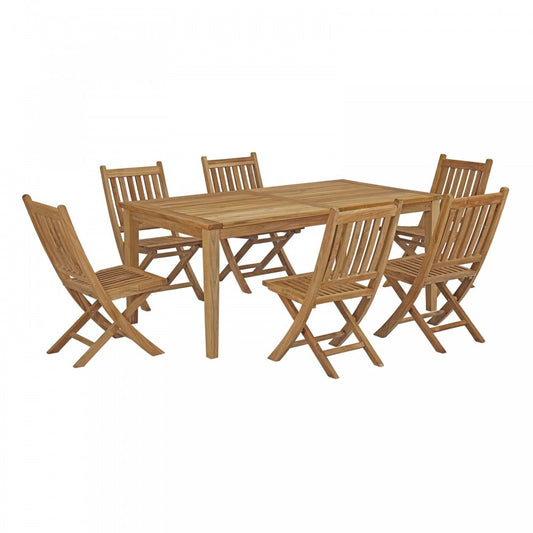 Marina 7 Piece Outdoor Patio Teak Dining Set, Natural, EEI-3205-NAT-SET