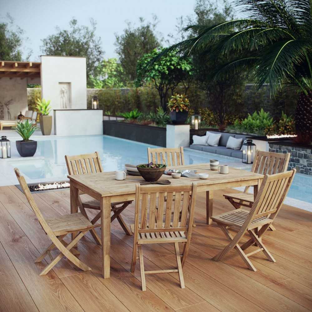 Marina 7 Piece Outdoor Patio Teak Dining Set, Natural, EEI-3205-NAT-SET