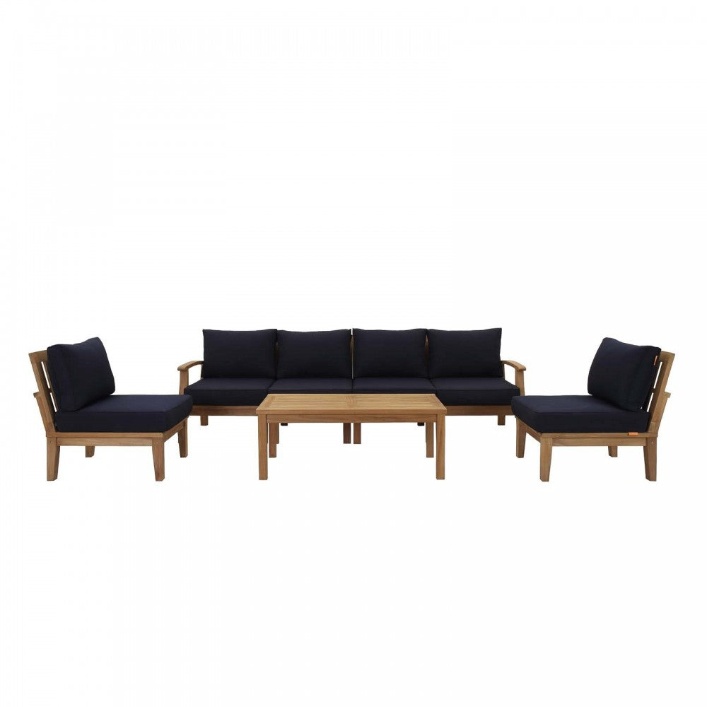 Marina 7 Piece Outdoor Patio Teak Set, Natural Navy, EEI-1481-NAT-NAV-SET