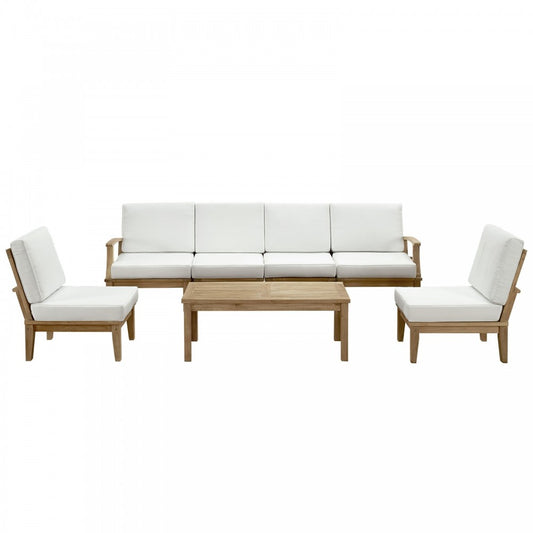 Marina 7 Piece Outdoor Patio Teak Set, Natural White, EEI-1481-NAT-WHI-SET