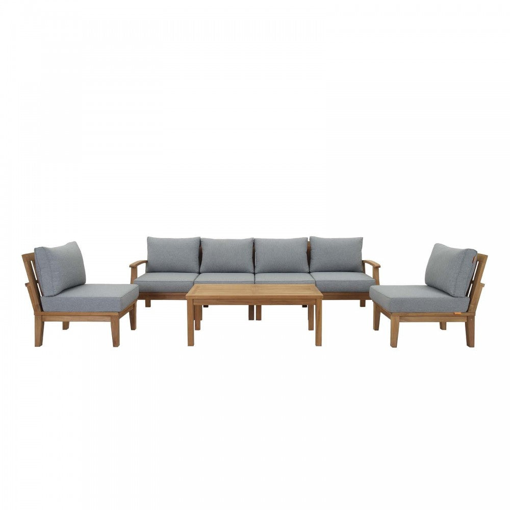 Marina 7 Piece Outdoor Patio Teak Set, Natural Gray, EEI-1481-NAT-GRY-SET