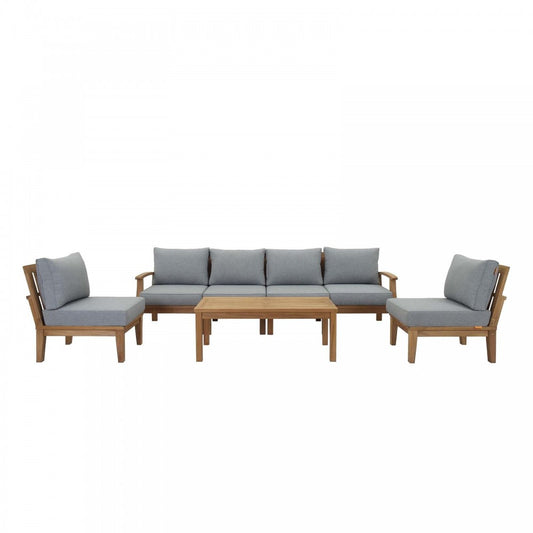Marina 7 Piece Outdoor Patio Teak Set, Natural Gray, EEI-1481-NAT-GRY-SET