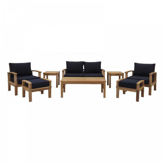 Marina 8 Piece Outdoor Patio Teak Set, Natural Navy, EEI-1471-NAT-NAV-SET