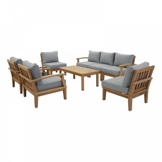 Marina 8 Piece Outdoor Patio Teak Set, Natural Gray, EEI-1479-NAT-GRY-SET