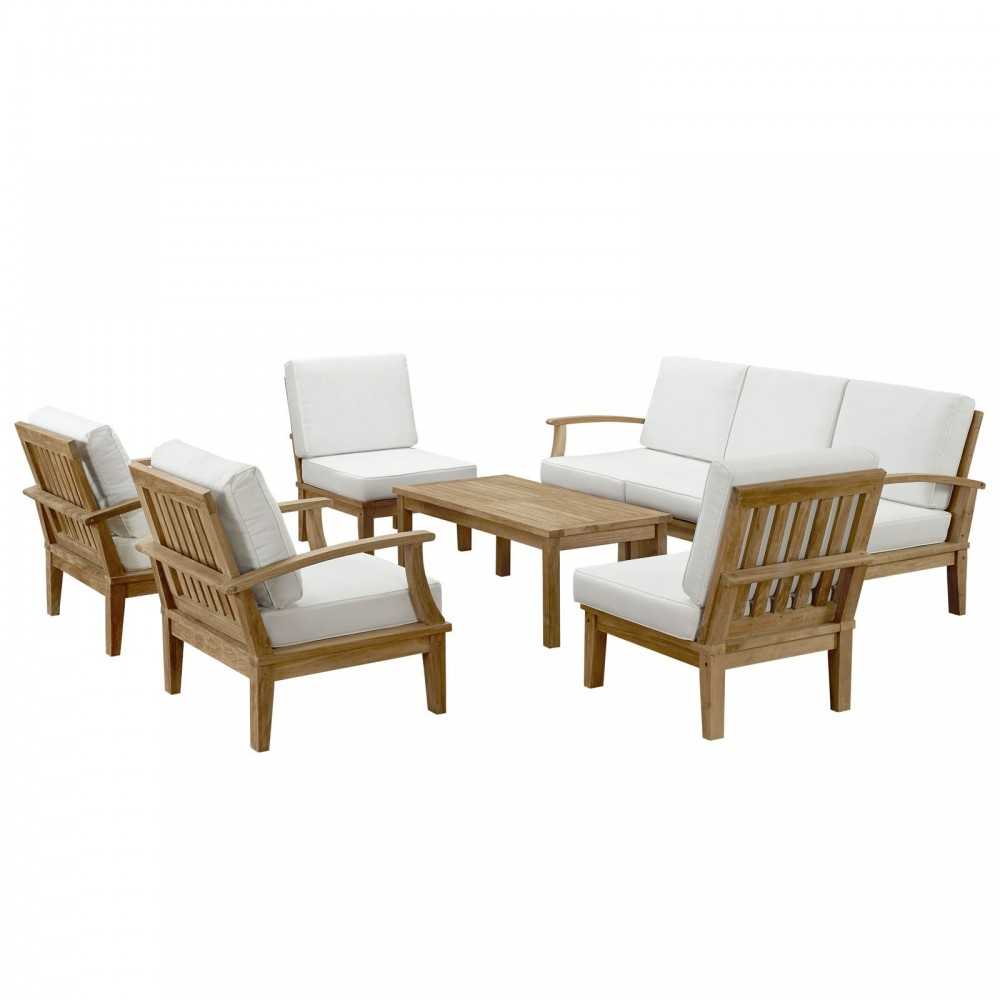 Marina 8 Piece Outdoor Patio Teak Set, Natural White, EEI-1479-NAT-WHI-SET