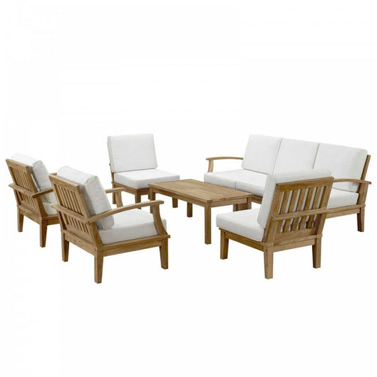 Marina 8 Piece Outdoor Patio Teak Set, Natural White, EEI-1479-NAT-WHI-SET